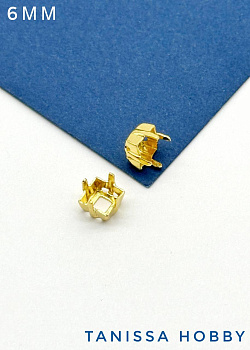 Оправа (цапы) для кристалла квадрат Square, 6мм, позолота, СТ109