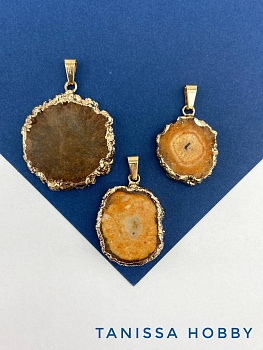 Подвеска друза агата, оранжевый коричневый, позолота, Б300