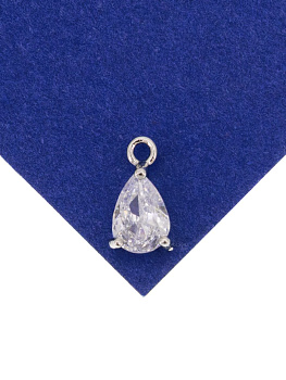 Подвеска капля с фианитом 8х5мм, родий, Ю714
