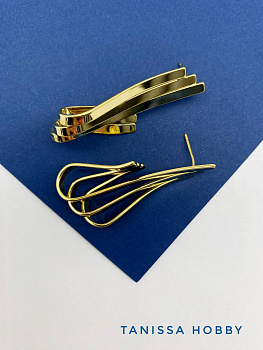 Серьги пусеты волна, позолота, У061