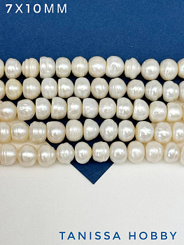 Жемчуг натуральный культивированный кукуруза, 7х10мм, В, 1/2 нити, Ж142