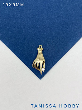 Подвеска рука с фианитом, 19х9мм, позолота, А907