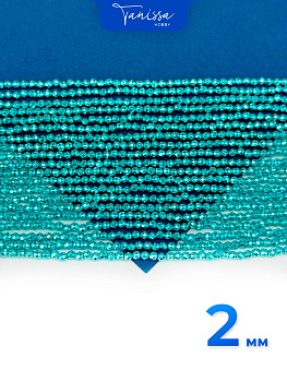 Хрусталь круглый, огранка, 2мм, лазурный металлик, нить, Х437