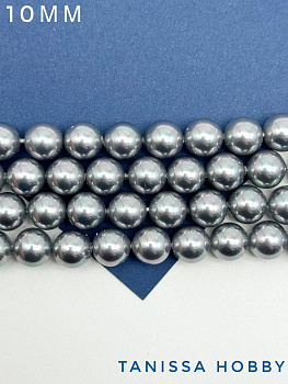 Жемчуг Майорка, круглый, серый радужный, 10мм, нить, МА016