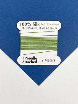 Нить для жемчуга и камней, 0,45мм, зеленый, катушка 2м + игла в комплекте, Ц057