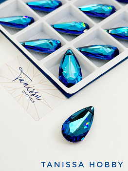 Подвеска кристалл капля Almond, Bermuda Blue, 24х12мм, Tanissa Crystals, СТ414