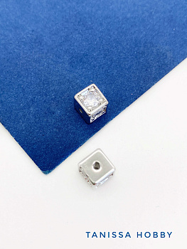 Разделители бусины куб 6мм, ШТУКА, родий. С603