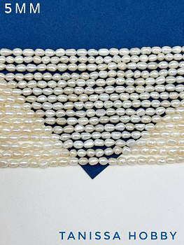 Жемчуг натуральный культивированный рис, 4-5мм, А, нить, Ж118