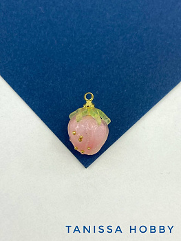 Подвеска цветок, бутон в смоле, розовый, 10мм, акрил, позолота, П192