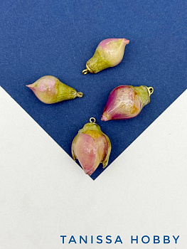 Подвеска цветок, бутон, роза в смоле, розовый, позолота, ЦВ026