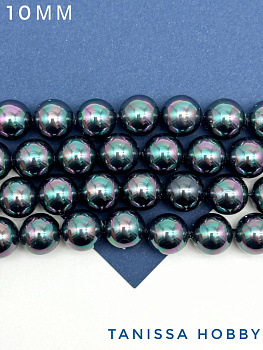 Жемчуг Майорка, круглый, черный радужный, 10мм, нить, МА020