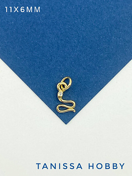 Подвеска змея мини с фианитом, 11х6мм, позолота, Ю607