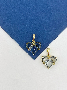 Подвеска сердце фианит серый 14мм, позолота, Ю932