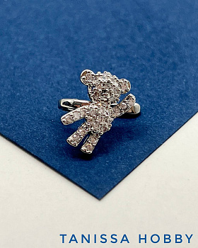 Кафф медведь с фианитами, родий, Е214