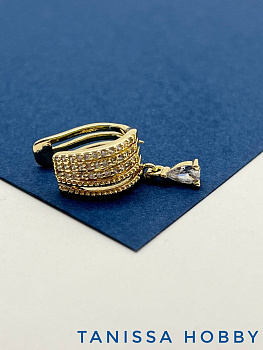 Кафф капля с фианитами, позолота, Е223