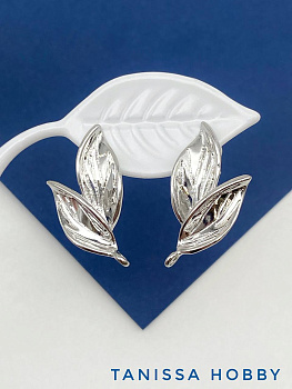 Швензы пусеты, листочки, родий, ШВ202