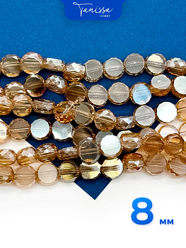 Хрусталь диск, круглый плоский, золото топаз АВ, 8мм, нить, Х312