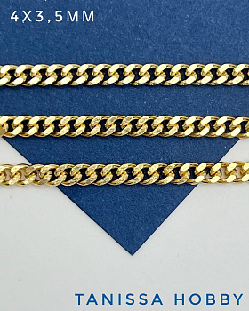 Цепочка панцирная 4х3,5мм, позолота, 50см, СН094