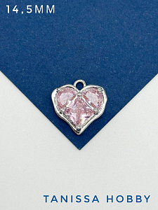 Подвеска сердце розовый фианит, родий, А911
