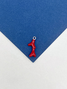 Подвеска коралл, красная эмаль, 18х7мм, родий, Ю930