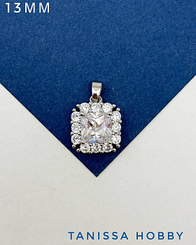 Подвеска квадрат фианит в оправе, 13мм, родий, С715