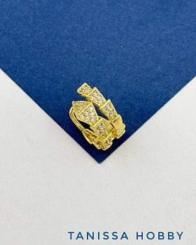 Кафф змея с фианитами, позолота, Е235