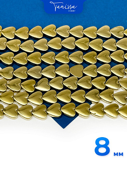 Гематин гематит сердце 8мм, категория В, золото, 1/2 нити, ГТ048