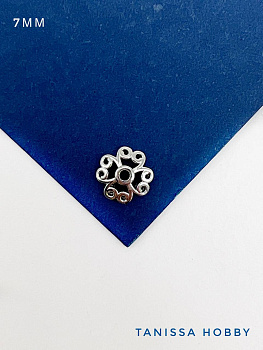 Шапочка для бусин ажурная 7мм, родий, ШТУКА, К908