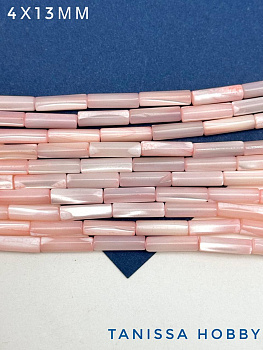 Перламутр бусины трубочки, розовый, 13мм, 1/2 нити, ПМ032