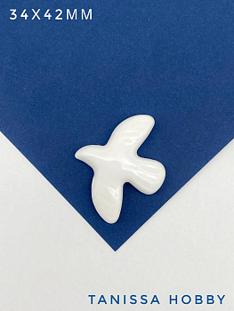 Бусина белая фарфоровая птица, керамика, 34х42мм, П045