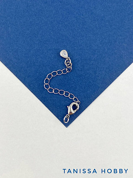 Карабин замок лобстер, 10х5мм, с цепочкой удлинения и фианитом, родий, КР015