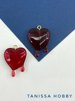 Подвеска сердце капли, 21мм, акрил, красный, П292
