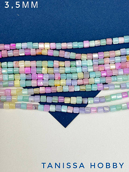Перламутр бусины бочонок 3,5мм, цветной микс, нить, ПМ130