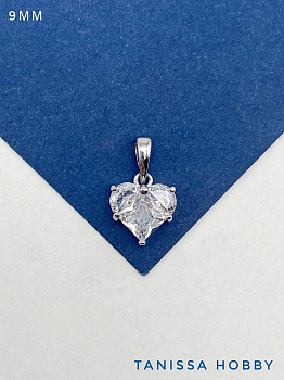 Подвеска сердце фианит 9мм, родий, Ю901