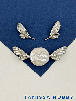 Крылья бабочки мотылька для вклейки, 15х11мм, ПАРА, родий, В130