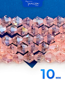 Хрусталь Биконусы 10мм, розовый АВ, нить, Х416