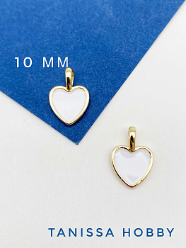 Подвеска кулон сердце белая эмаль, позолота, Д816