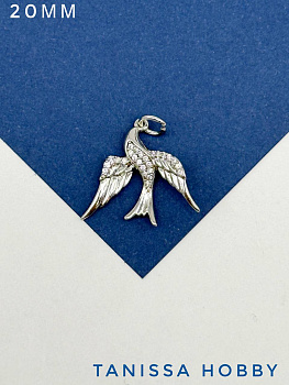 Подвеска птица ласточка, 18х21мм, родий, Д506