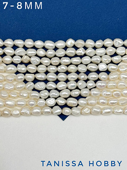 Жемчуг барочный картошка (культивированный), 7-8мм, А, нить, Ж157