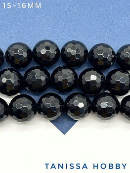 Черный агат граненый, огранка, гуру бусина, 15мм, штука, Б176