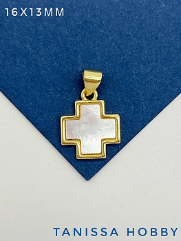 Подвеска крест перламутр, позолота, С322