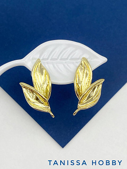 Швензы пусеты, листочки, позолота, ШВ208