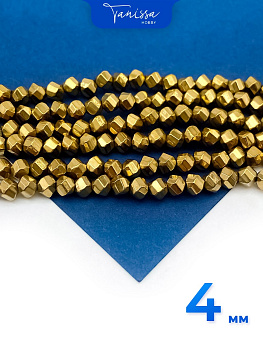 Гематин гематит бусины круглый многогранник, 4мм, золото, нить, ГТ134