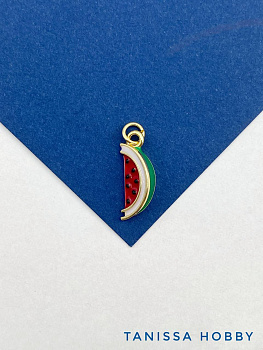 Подвеска арбуз, эмаль, 20х8мм, позолота, Ю635