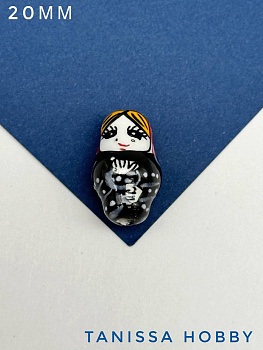 Бусина матрешка, керамика, красный и черный, 20мм, П092