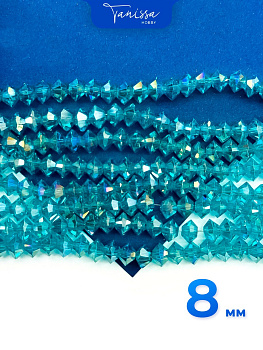 Хрусталь Биконус, плоский, голубой АВ, 8мм, нить, Х358