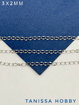 Цепочка панцирная овалы огранка 3х2мм, сталь, 50см, Ч967