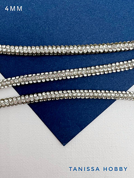 Стразовый шнур неполый, серебристый, 3,5мм, 10СМ, ПР62