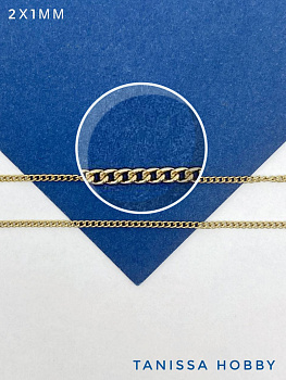 Цепочка тонкая панцирная, 2х1мм, сталь, позолота, 50см, Ч991