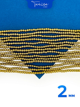 Гематин гематит бусины круглые 2мм, золото, нить, ГТ008
